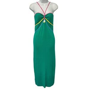Mother So Knotty Green Multistripe Groove With Me Halter Midi Dress Sz S NEW Tag